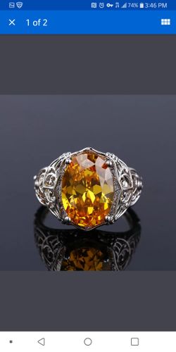 Silver s925 beautiful created citrine ring size 8