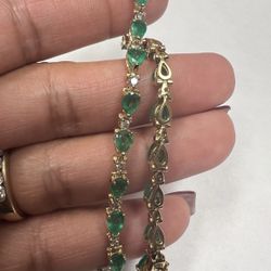 14k Gold Emerald Diamond Bracelet 