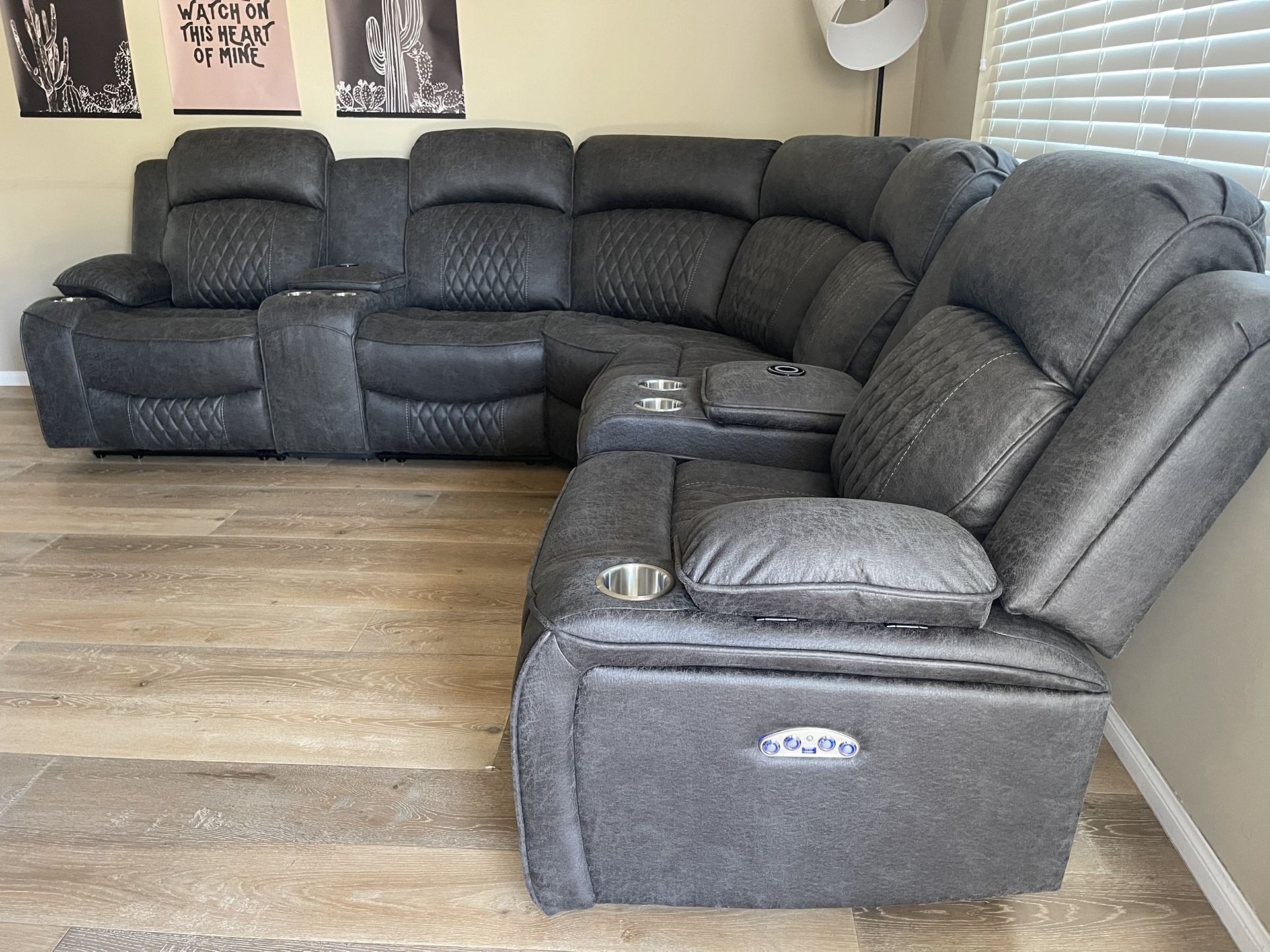 Grey Sectional Sofa With 4 Power Reclining Seats