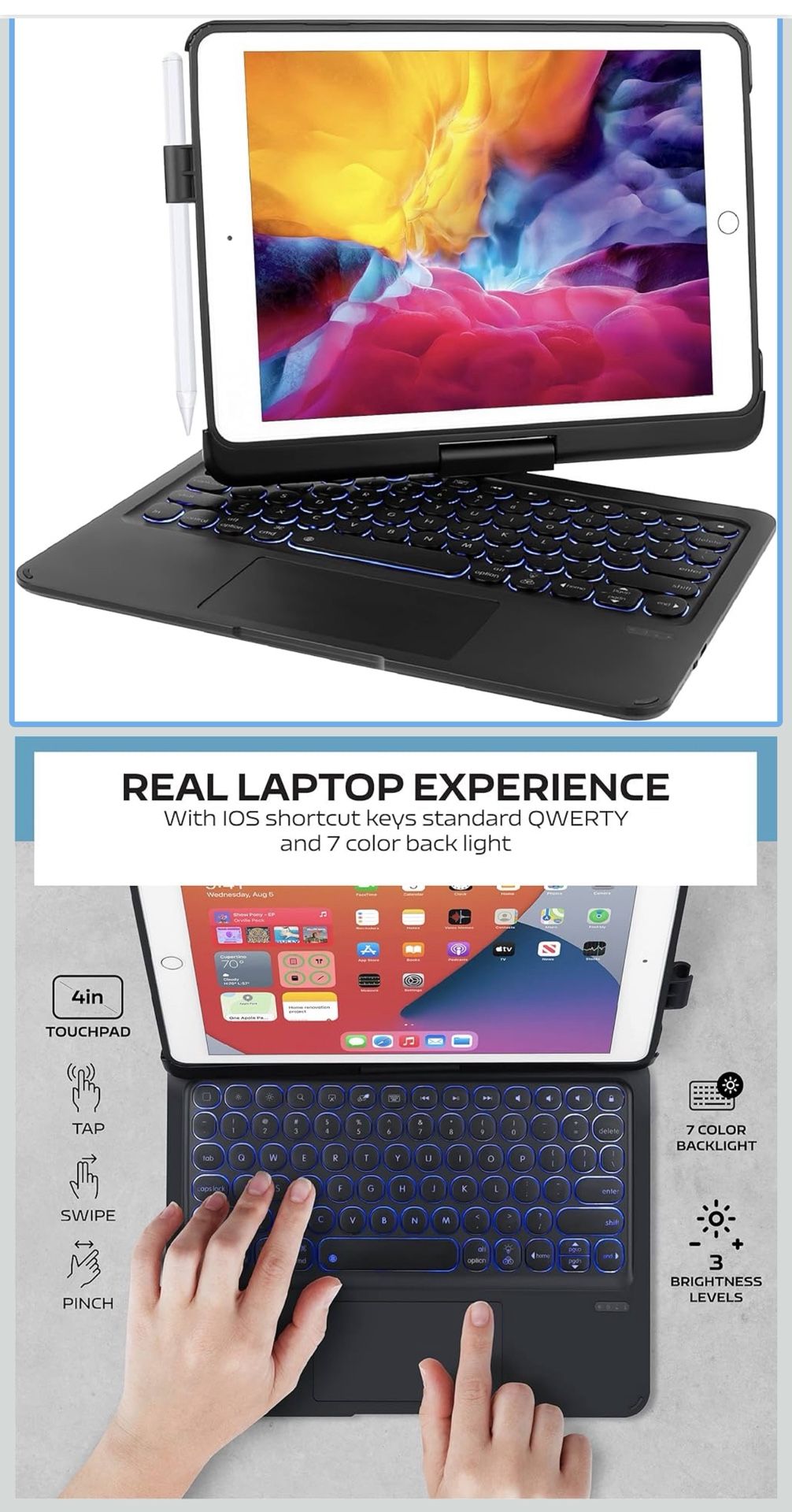 Keyboard Case for iPad Pro 9.7 inch 6th Generation (2018)/5th Gen(2017), 360° Rotatable iPad Air 2&Air 1 Wireless Keyboard Case with Multi-Touch Track