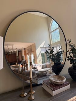 42” Round Black Metal Frame Wall Mirror