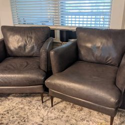 Two Leather Chairs, Deep Cushion
