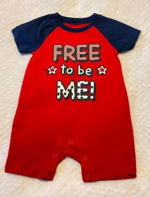 “Free To Be Me” Red White & Blue July 4th Independence Day Patriotic Romper size 6-9months
