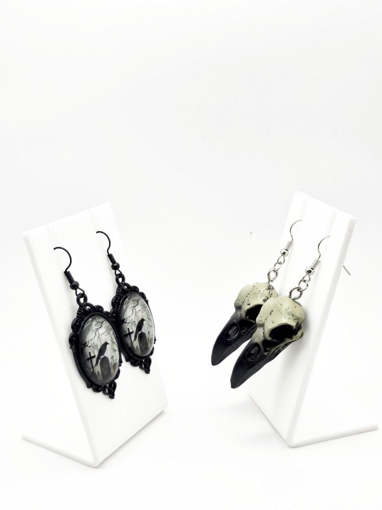 Gothic Crow & Raven Skull Earring Set
