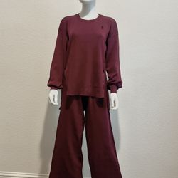 Polo Ralph Lauren Women's Burgundy Logo Sweatshirt & Wide-Leg Pants Set L