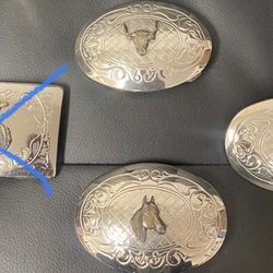 Kid’s Ladies cowboy western belt buckle silver chrome with brass designs