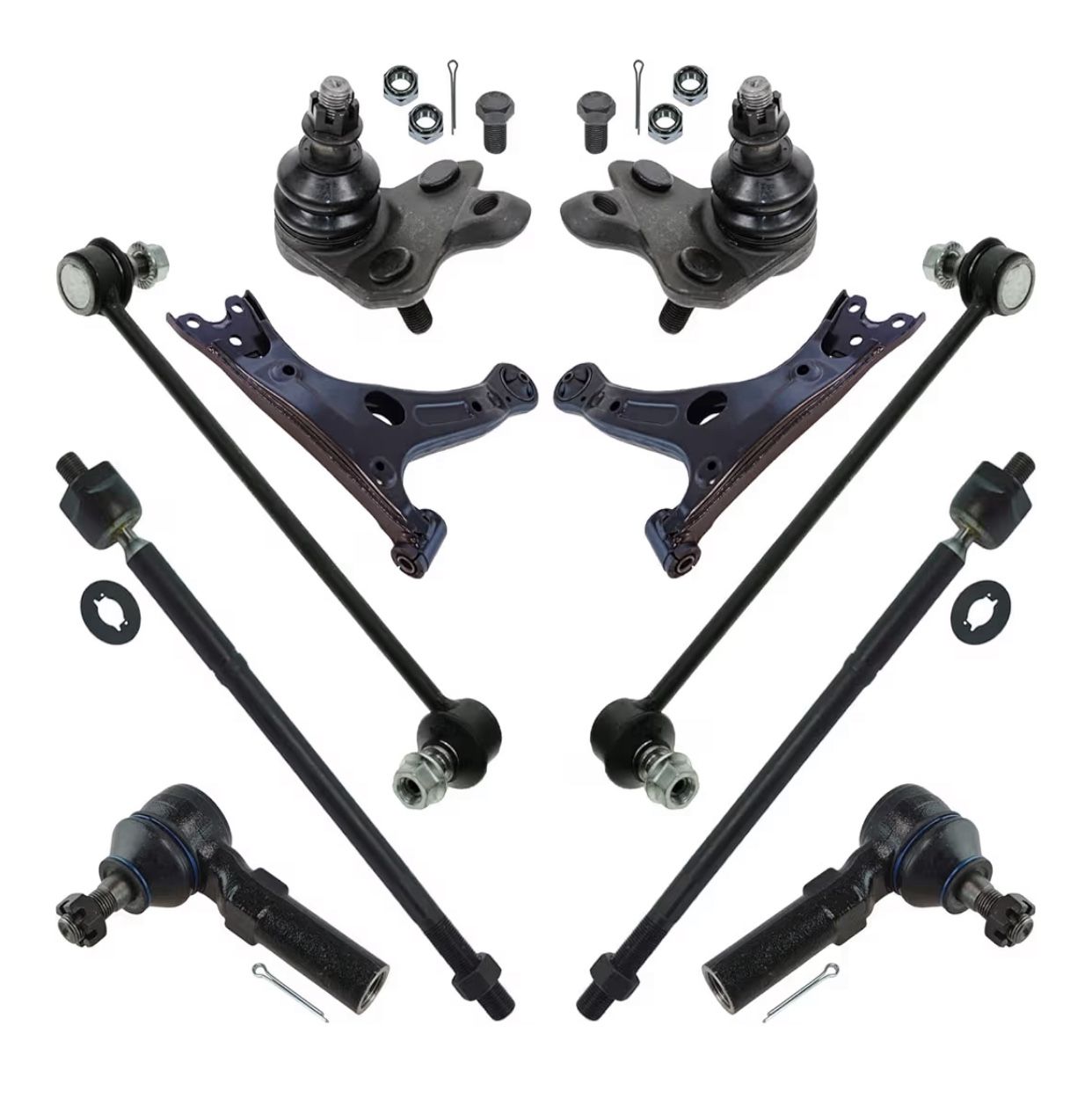 TRQ Front Steering & Suspension Kit Ball Joint Control Arm Sway Bar Stabilizer Link Tie Rod Compatible with 2014-2019 Toyota Corolla