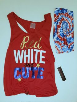 Womens Summer 4th of July Lake Swimming Pool Tank Top with Bandeau 