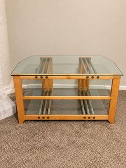 Wood and Glass TV Stand with Shelves