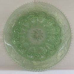 Vintage Tiara Green Glass Chantilly Egg Platter