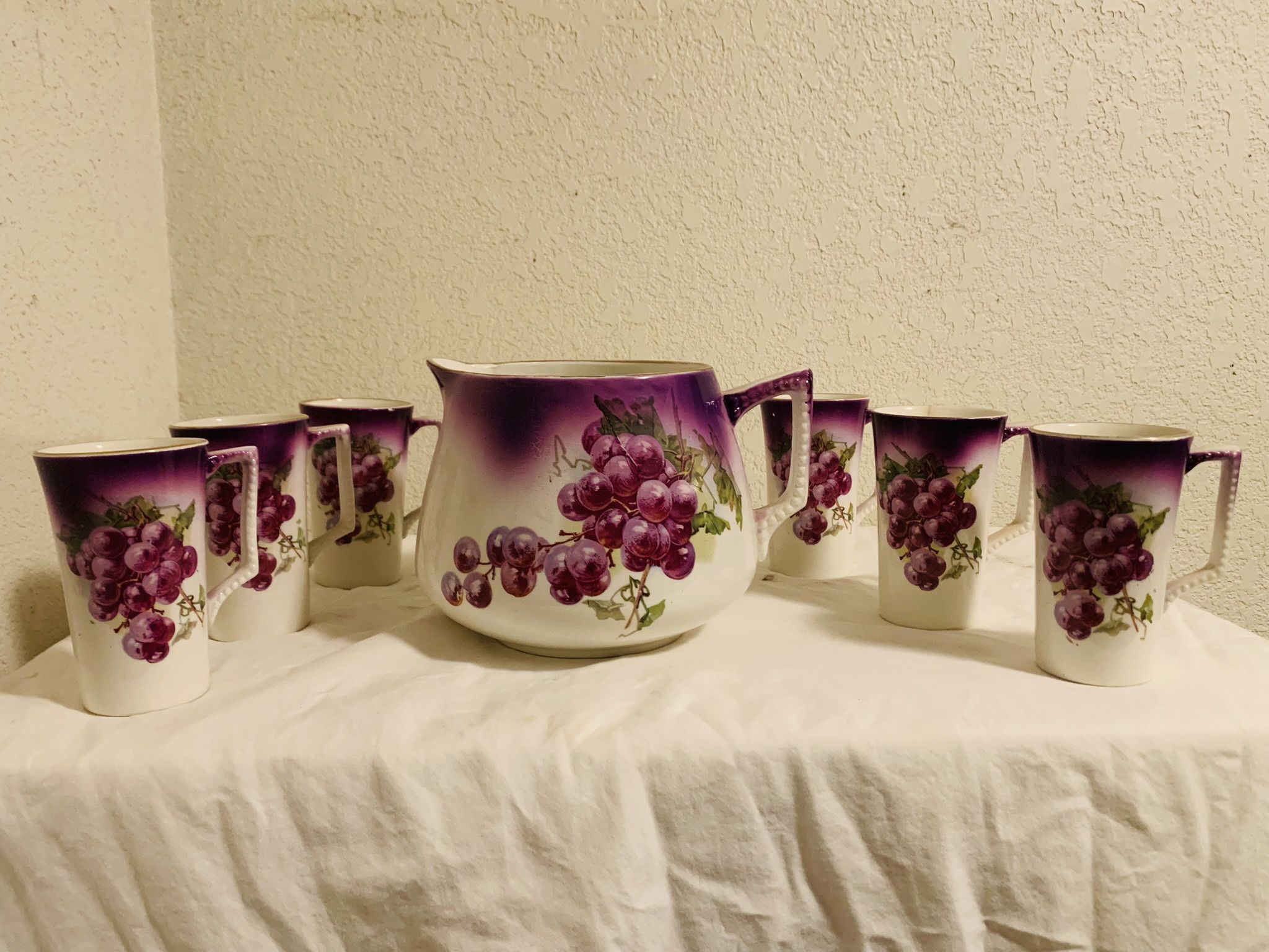 Beautiful 1960’s Grape Carafe and Porcelain Cups   