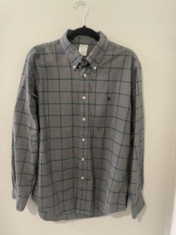 Brooks Brothers Men L Regent Flannel Shirt Long Sleeve Gray Blue Plaid