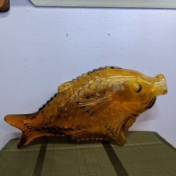RARE Large Amber Fish Wine Bottle