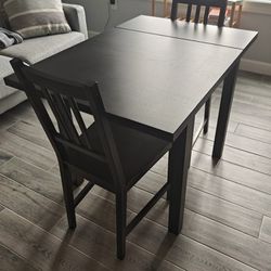 IKEA Extendable Small Wooden Dining Table with Two Chairs - Black (NORDVIKEN)