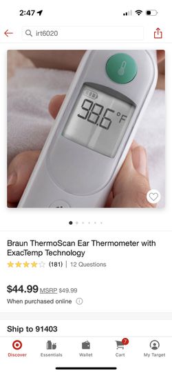 Braun ThermoScan IRT6020 Digital Ear Thermometer with ExactTemp Technology  for Sale in Los Angeles, CA - OfferUp
