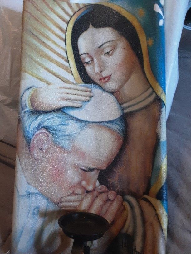 Virgin mary with the pope candle holder for wall decoration