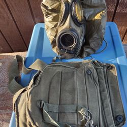 US M17 A2 Gas Mask MSA w/ New Filters, Hood & Canvas Carry Ba