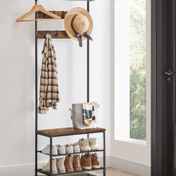 Generic Rustic Hall Tree with Shoe Storage Bench & Clothing Rack Stand
