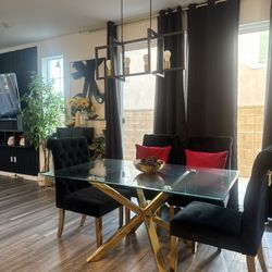 Glass And Gold Dining Table