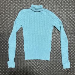 Vintage Gap Turtleneck Sweater Cable Knit Stretch Crochet Teal Y2K Womens Small
