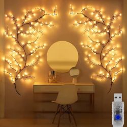 2 Pcs Of / Bendable Willow Vine Lights, 8Moeds Rattan Tree Decorative Light, Night Light, For Wall Bedroom Indoor Outdoor 