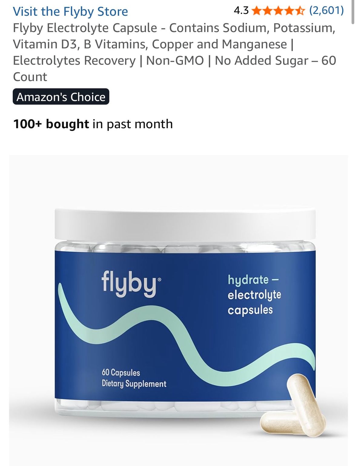 Flyby Electrolyte Capsule - Contains Sodium, Potassium, Vitamin D3, B Vitamins, Copper and Manganese | Electrolytes Recovery | Non-GMO | No Added Suga