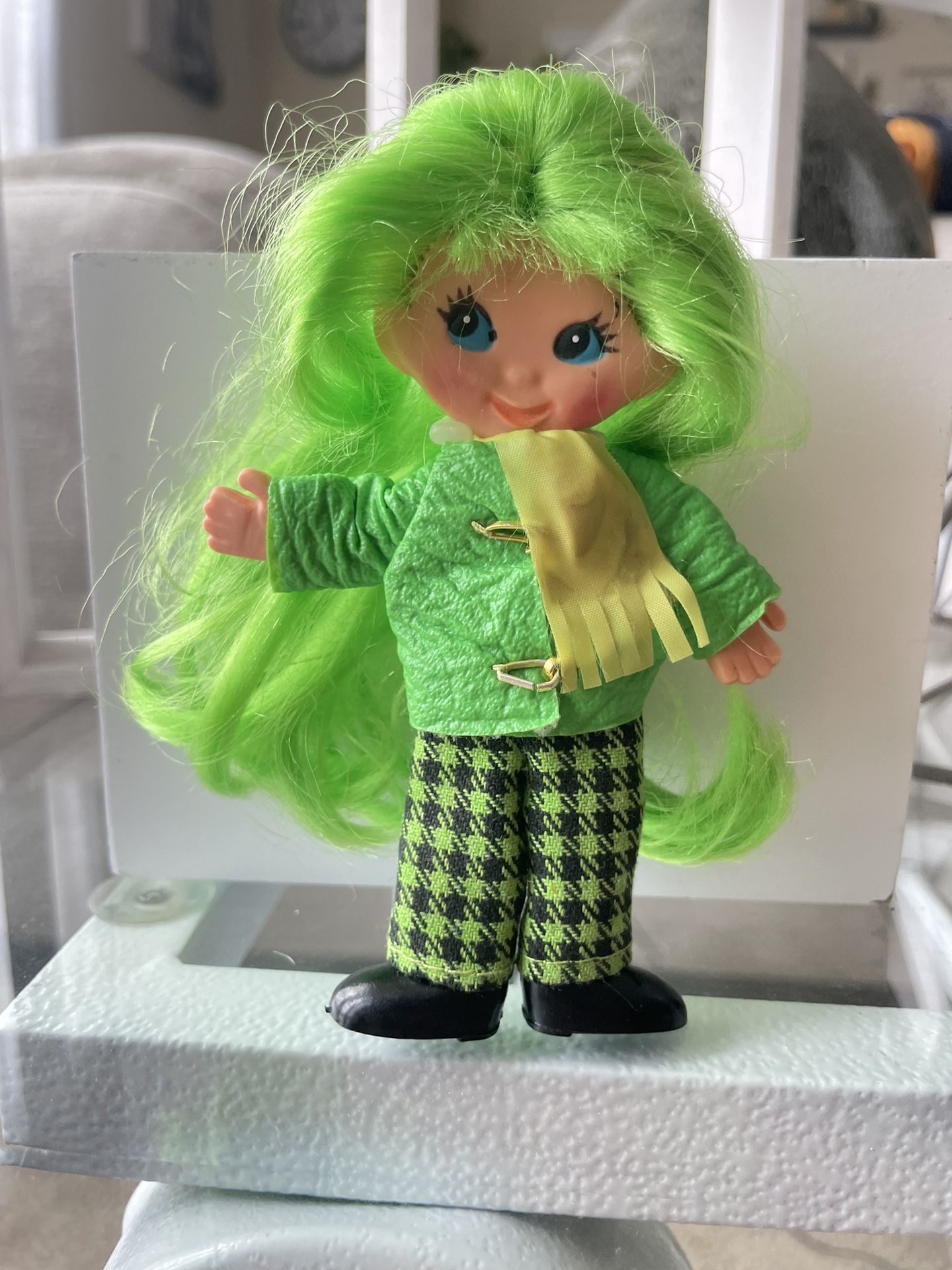 VINTAGE 1969 IDEAL TOY FLATSY DOLL DEWIE RALLY GREEN FLAT BENDABLE HONG KONG