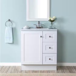 Single Sink White Bath Vanity with Granite-Look Colorpoint White Cultured Marble Top