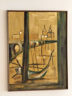 Mid Century  Oversized 50H x 38W Oil on Canvas, See Full Description