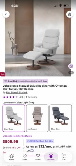 Swivel reclining chair with ottoman  light grey