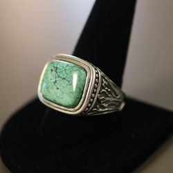 Oxidized Sterling Silver Spiderweb Turquoise Ring – Size 12