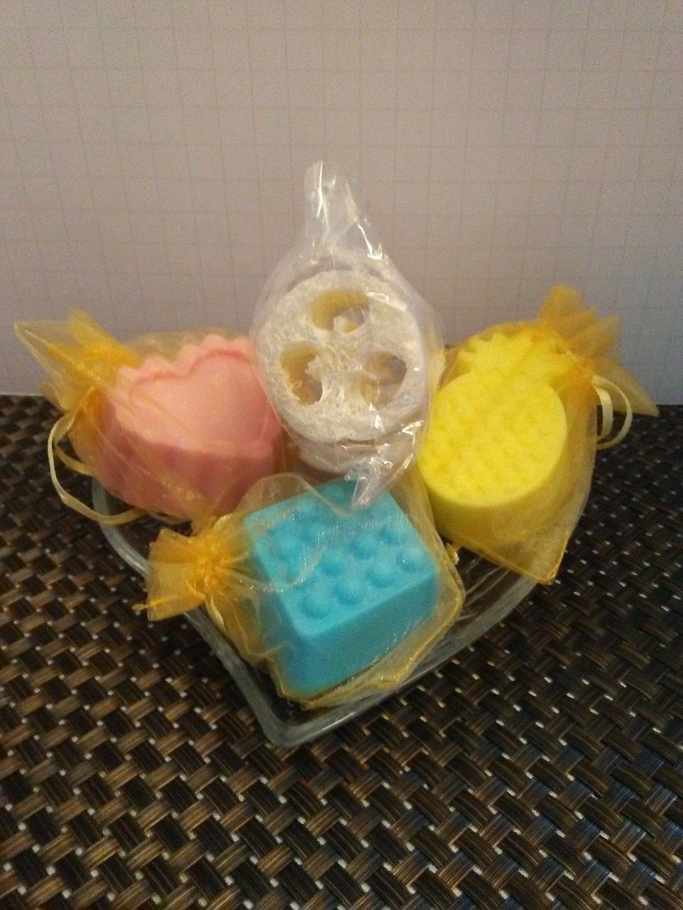 Homemade Scented Soap Set in Etched Glass Dish!!!