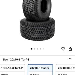(2 Pack) 20x10.00-8 Lawn Mower Tubeless Tire, 20x10-8 Garden Tractor Riding Lawnmowers Tyre, 4 Ply, Turf-V Pattern 