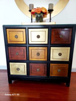 Multicolor 9 drawers wood chest. Dimensions:W36.5 x H35 x 18