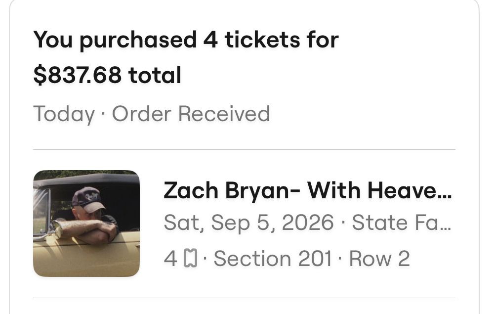 4 Tickets To Zach Bryan 