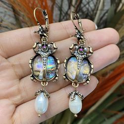 Vintage style beetle bug earrings,High Quality brass Earrings,Scarab bug Beetle Earrings,Bug dangle earrings,Scarab bug Beetle ring for her  DETAILS  