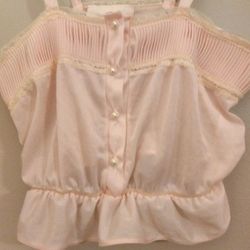 1950s-1960s Vintage Semi Sheer Light Pink Cropped Neglige Top