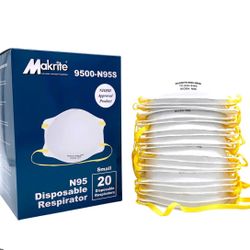 Bulk Facemask. 17000 Count Makrite 9500-N95S Disposable Respirator, Face Mask, Small, 16800pcs