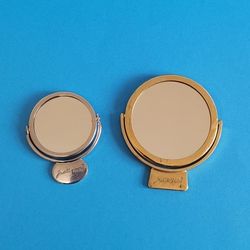 Judith Leiber Mirror Pocket Silver Gold Tone and Double Sided Round Italy Set-2.