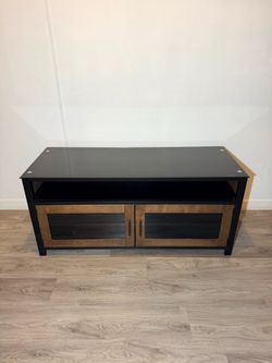 TV Stand with Glass Top and Cabinet Doors