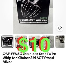 WW6G Stainless Steel Wire Whip for KitchenAid 6QT Stand Mixer