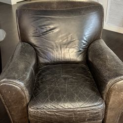 Distressed, Leather Chair, And Ottoman