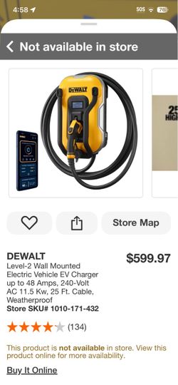 DEWALT Level-2 Wall Mounted Electric Vehicle EV Charger up to 48 Amps, 240-Volt AC 11.5 Kw, 25 Ft. Cable, Weatherproof