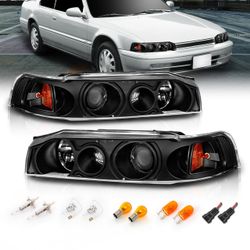 HONDA ACCORD 90-93 PROJECTOR HEADLIGHTS BLACK CLEAR AMBER