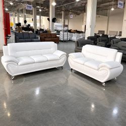 White Leather Sofa and Loveseat Set