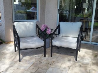 Set of 2 Iron Patio Chairs with New Sunbrella Cushions
