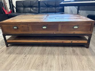 Industrial Rustic Wood Coffee Table with Drawers