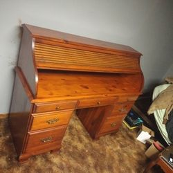 Antique Solid Pine Custom Rolltop desk/7 draw