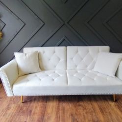 Brand New Cream White Tufted Velvet Futon  Couch (Delivery Available!!!)