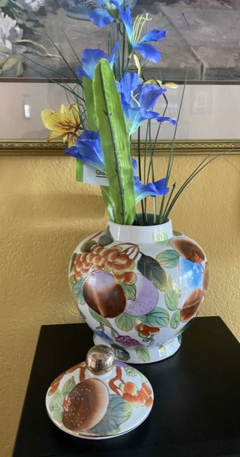 Vintage Vase with Lid, Hand painted Vase, Flower Decor Vase, Asian